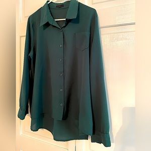 Mine Too dark green button down blouse